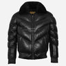 STRAVOX Men's V-Bomber Puffer Leather Jacket