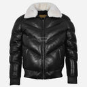 STRAVOX Men's V-Bomber Puffer Leather Jacket