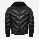 STRAVOX Men's V-Bomber Puffer Leather Jacket