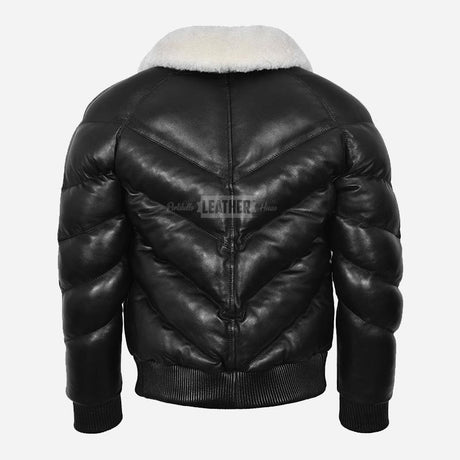 STRAVOX Men's V-Bomber Puffer Leather Jacket