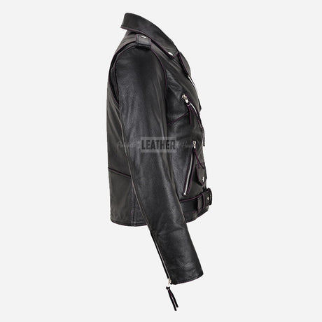 LESSEY Leather Biker Jacket Purple Buffed