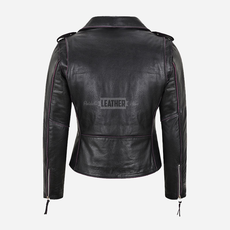 LESSEY Leather Biker Jacket Purple Buffed