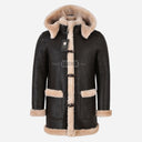 SELVADO Men's Sheepskin Duffle Coat Brown