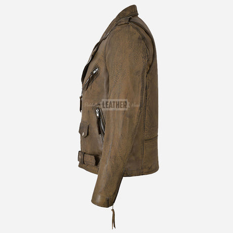 BRUZE Classic Leather Biker Jacket Dirty Brown