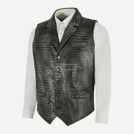 VÉRNO Men's Croc Print Leather Waistcoat