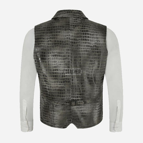 VÉRNO Men's Croc Print Leather Waistcoat
