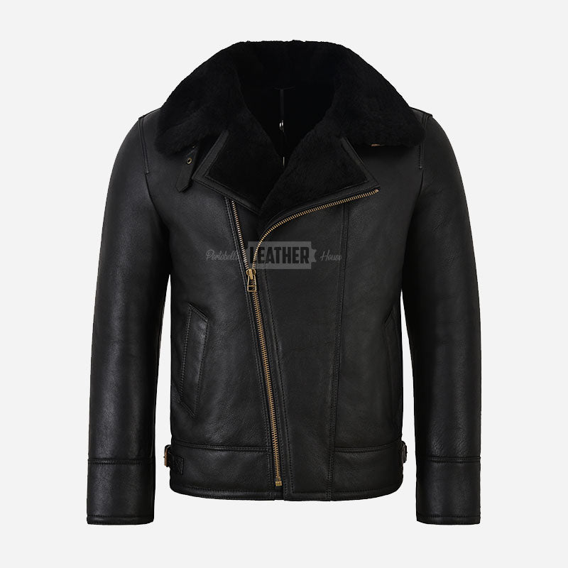 NORTHDALE Men's Black Sheepskin Aviator Jacket