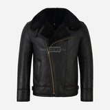 NORTHDALE Men's Black Sheepskin Aviator Jacket
