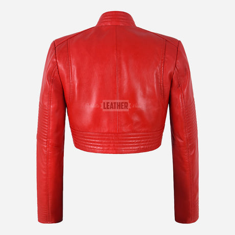 ZINI Women's Cropped Red Leather Jacket