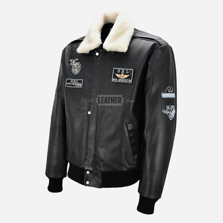 OZZY G1 Cow Leather Bomber Jacket with Fur Collar