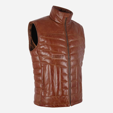 BLAZOR Men's Puffer Quilted Leather Gilet