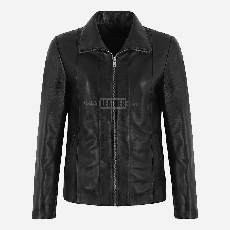 DALRAY Black Collared Leather Jacket for Women