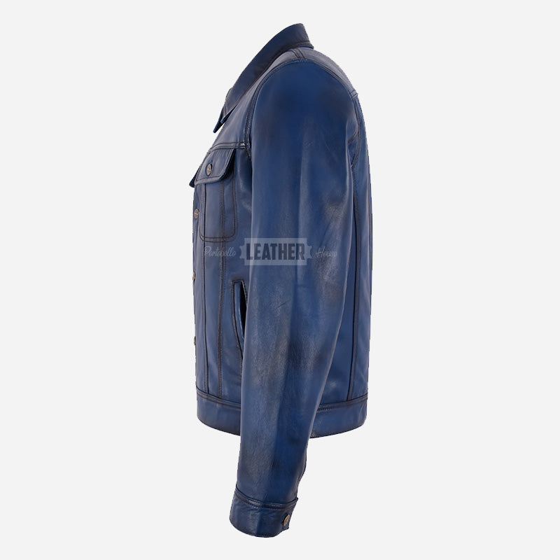 JAXLEY Men's Leather Trucker Denim Jacket