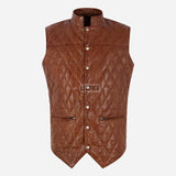 PETRICK Mandarin Collar Quilted Leather Waistcoat
