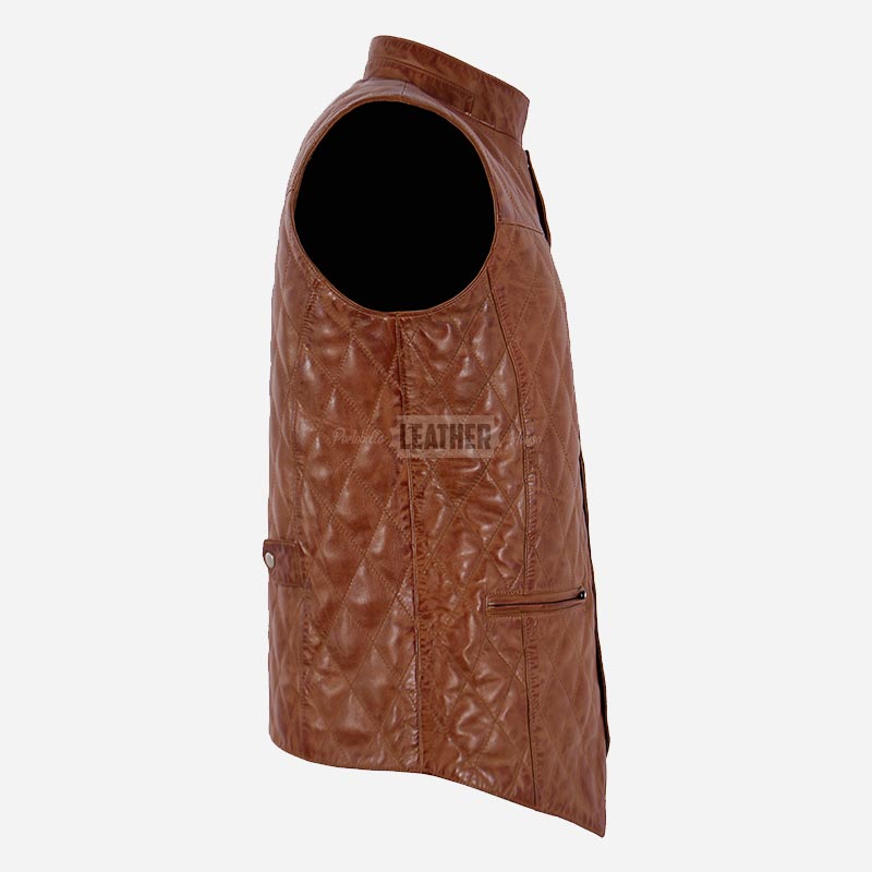 PETRICK Mandarin Collar Quilted Leather Waistcoat