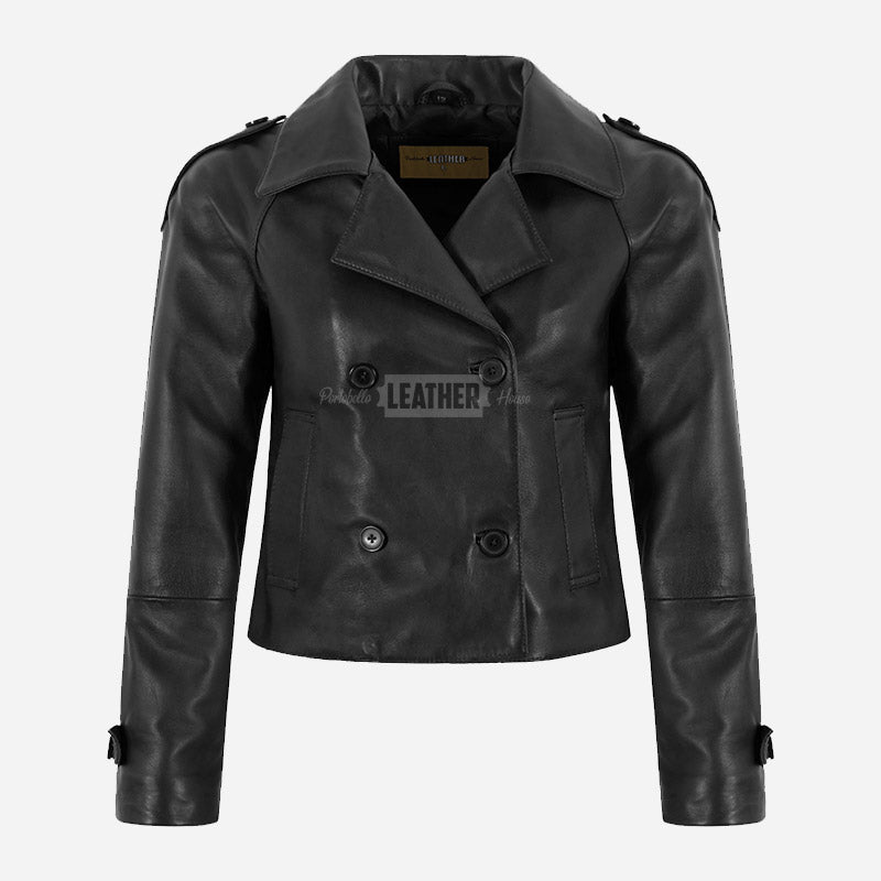 HEWIT Black Cropped Leather Blazer