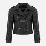 HEWIT Black Cropped Leather Blazer