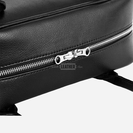 Unisex Black Leather Backpack Laptop Bag
