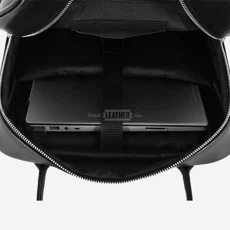 Unisex Black Leather Backpack Laptop Bag