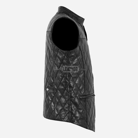 PETRICK Mandarin Collar Quilted Leather Waistcoat