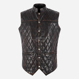 PETRICK Mandarin Collar Quilted Leather Waistcoat