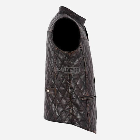 PETRICK Mandarin Collar Quilted Leather Waistcoat