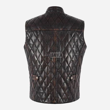 PETRICK Mandarin Collar Quilted Leather Waistcoat