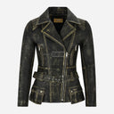 NAYSI Women Belted Leather Biker Jacket