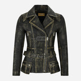 NAYSI Women Belted Leather Biker Jacket