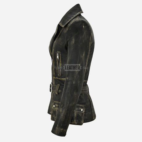 NAYSI Women Belted Leather Biker Jacket