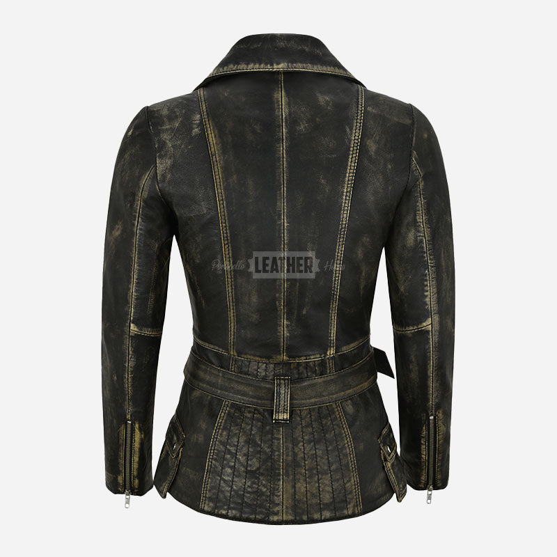 NAYSI Women Belted Leather Biker Jacket