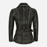 NAYSI Women Belted Leather Biker Jacket