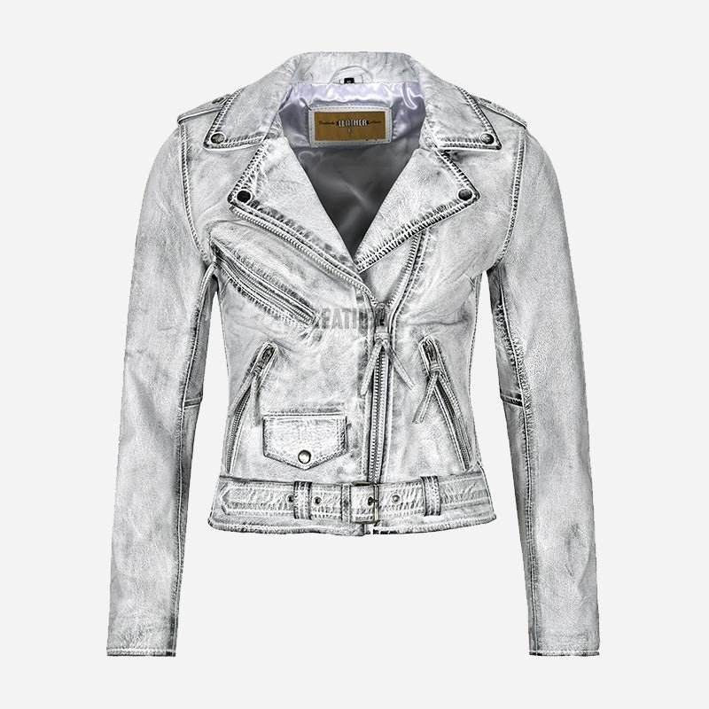 SYSSA Women’s Leather Biker Jacket White