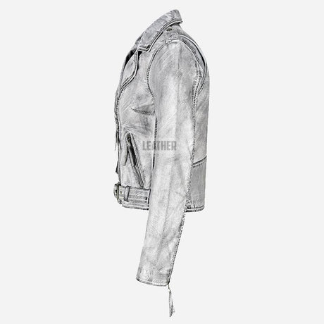 SYSSA Women’s Leather Biker Jacket White