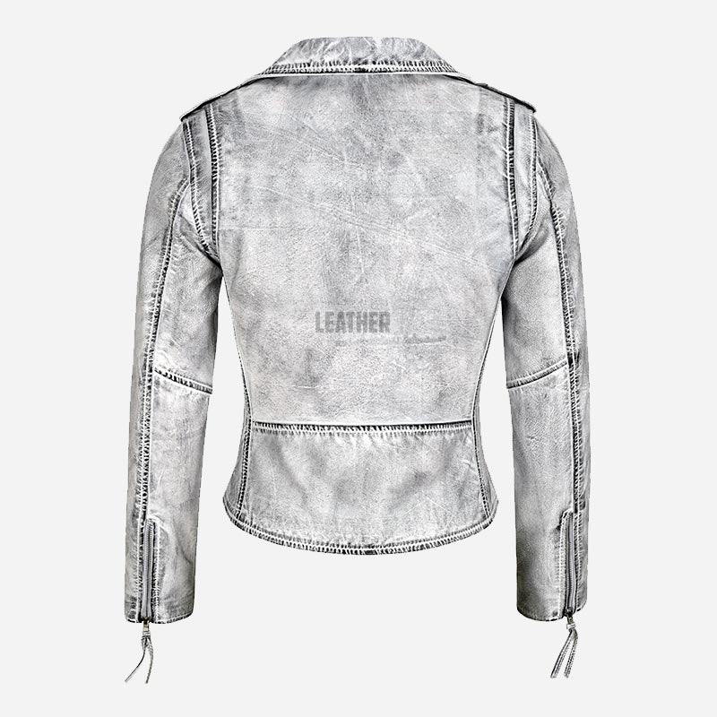 SYSSA Women’s Leather Biker Jacket White