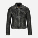 NOELLE Women's Leather Denim Jacket Black Vintage