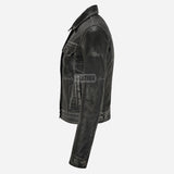 NOELLE Women's Leather Denim Jacket Black Vintage