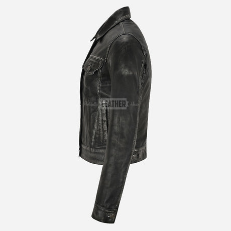 NOELLE Women's Leather Denim Jacket Black Vintage