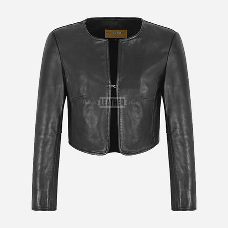 NOCTURNE Collarless Cropped Leather Jacket