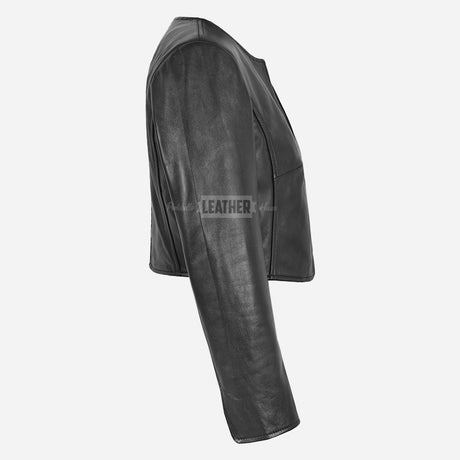 NOCTURNE Collarless Cropped Leather Jacket
