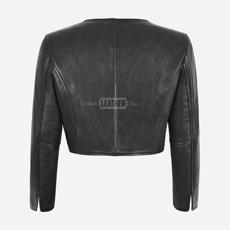 NOCTURNE Collarless Cropped Leather Jacket