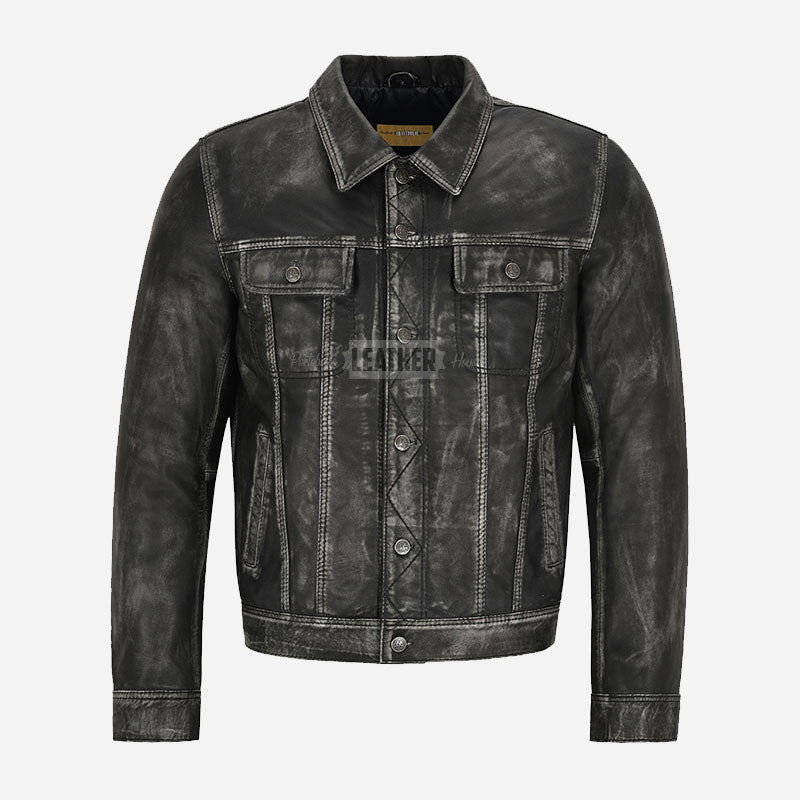 JAXLEY Leather Trucker Denim Jacket for Men