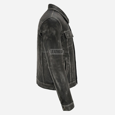 JAXLEY Leather Trucker Denim Jacket for Men