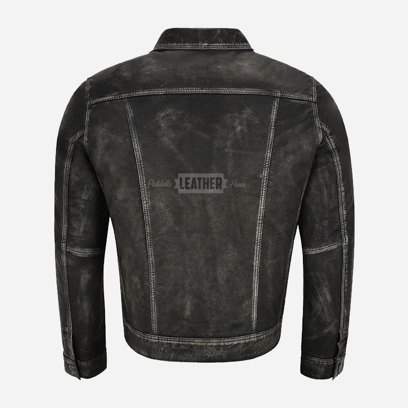 JAXLEY Leather Trucker Denim Jacket for Men
