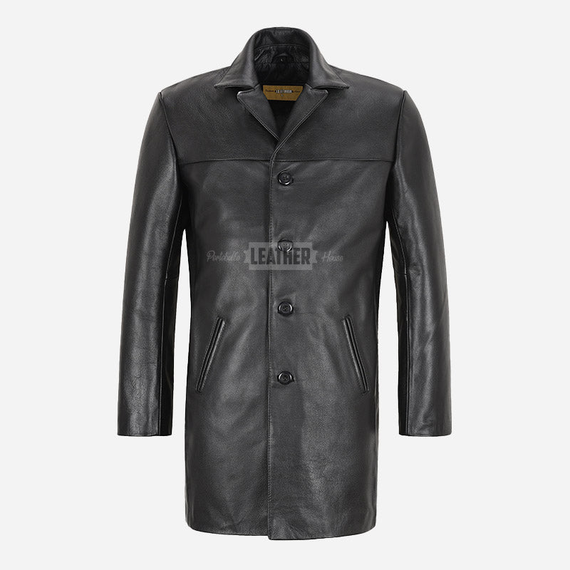 RANIER Men's 3/4 Length Leather Overcoat