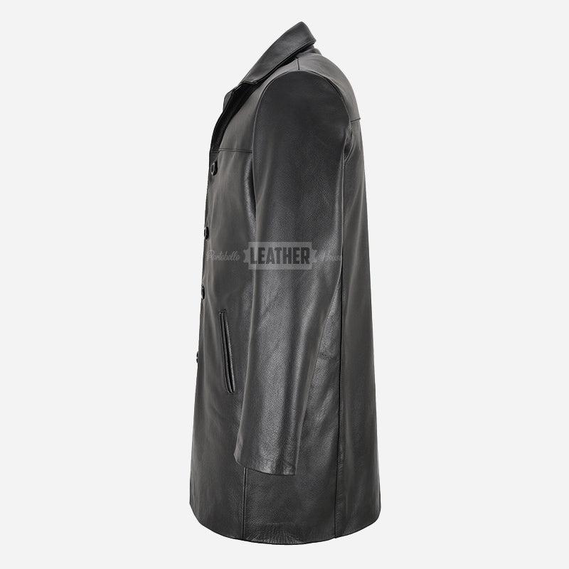 RANIER Men's 3/4 Length Leather Overcoat