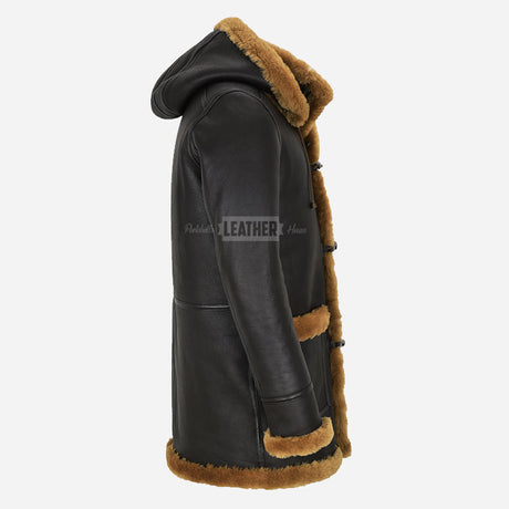 SELVADO Men's Brown Sheepskin Duffle Coat