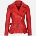 NAYSI Women Belted Leather Biker Jacket