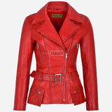 NAYSI Women Belted Leather Biker Jacket