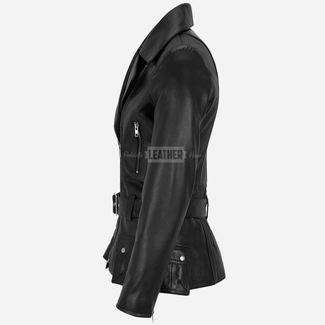 NAYSI Women Belted Leather Biker Jacket